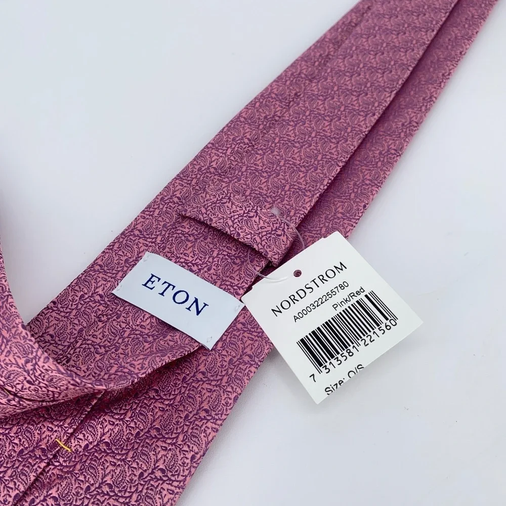 Eton Tie Mens One Size Pink Purple Paisley Silk Classic Necktie England Made NWT